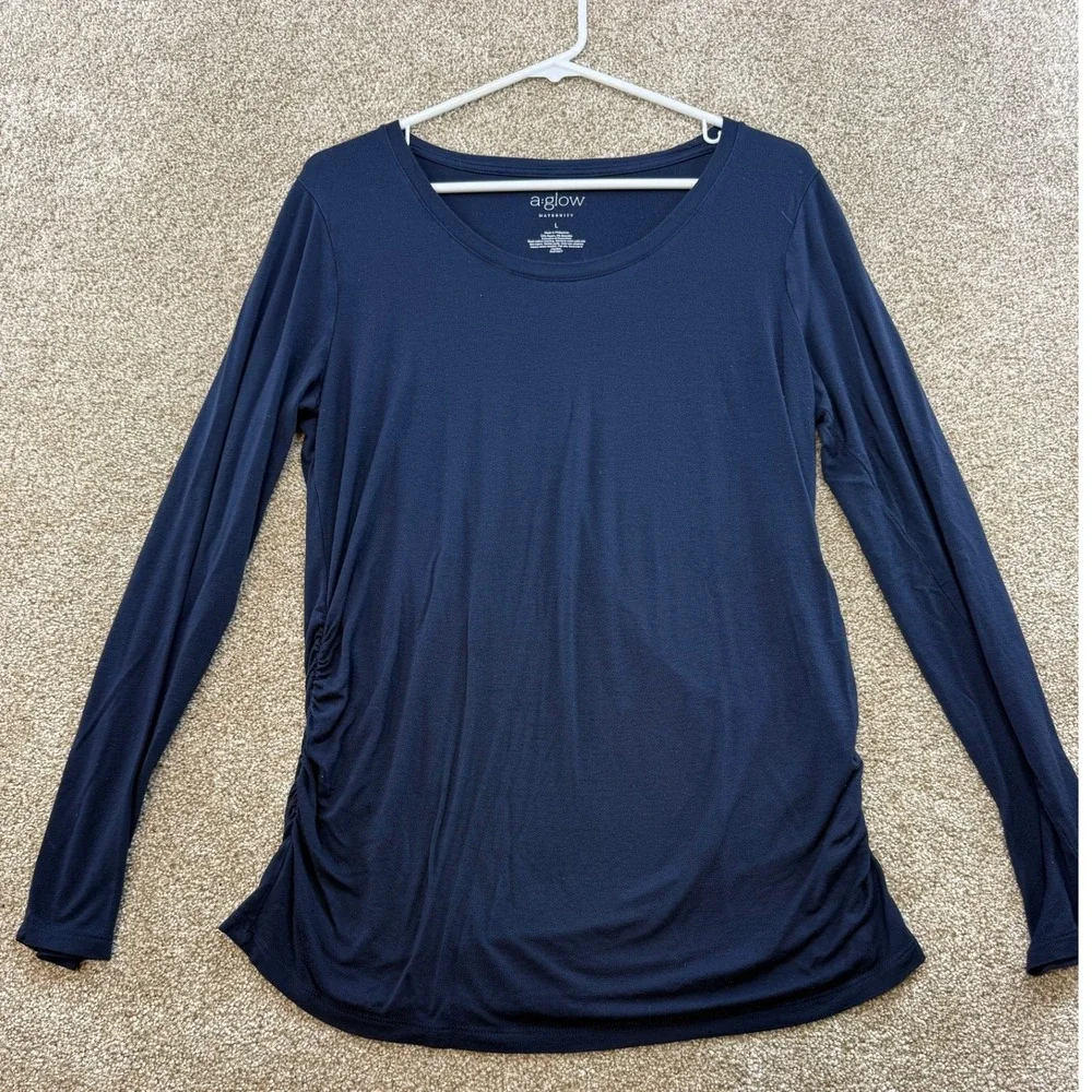 A Glow Maternity Womens Size L T-Shirt Long Short Sleeve Ruched Side